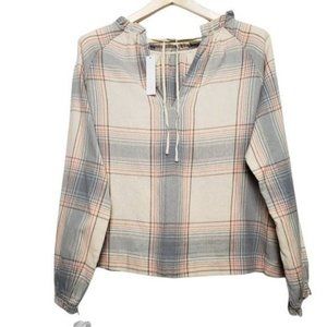 New Lilla P beige/gray stripe long sleeve top L